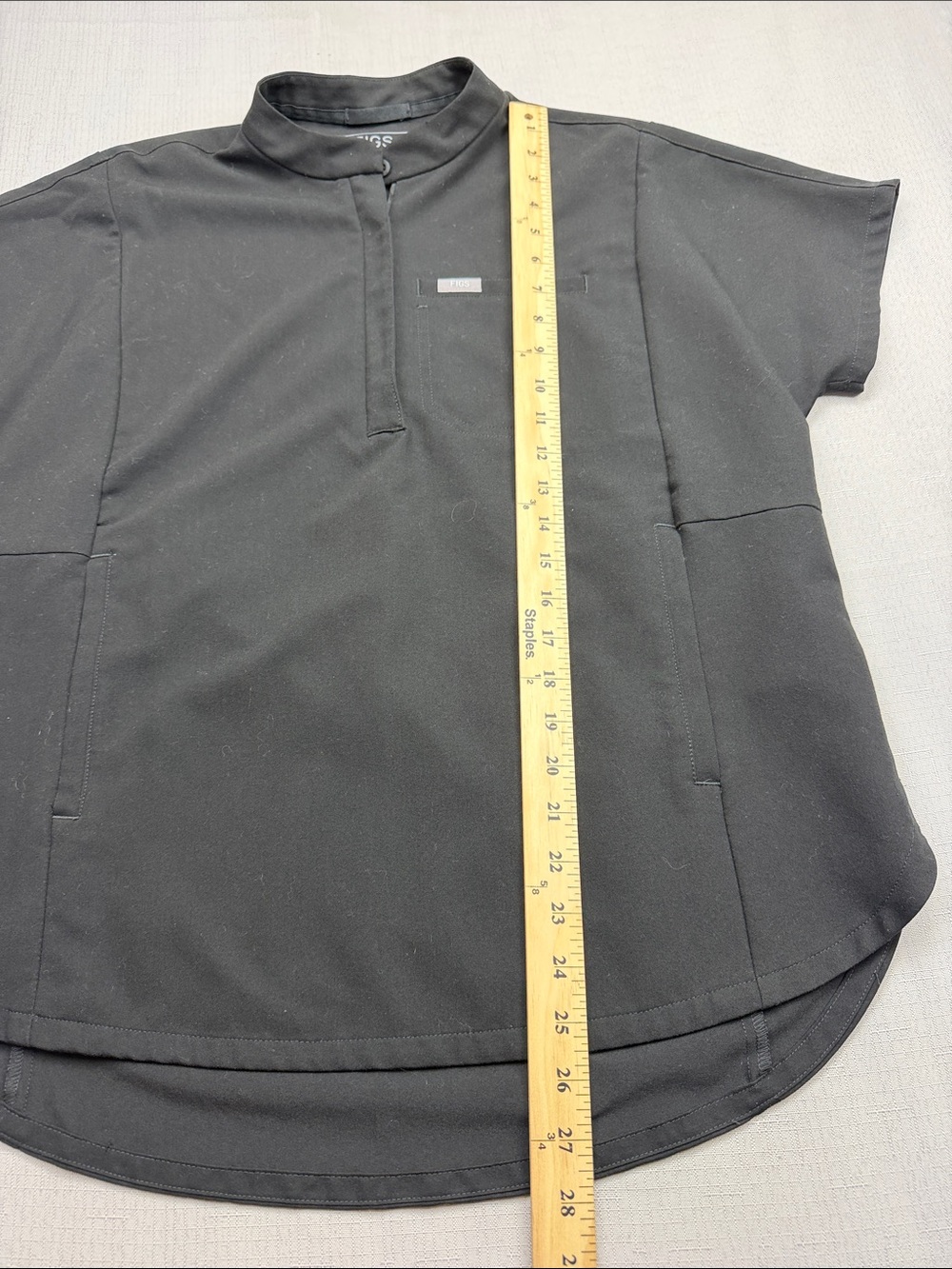 FIGS Montex Black Scrub Top (Mock Neck / Classic or Relaxed Fit with 3 pockets) - Picture 2 of 10